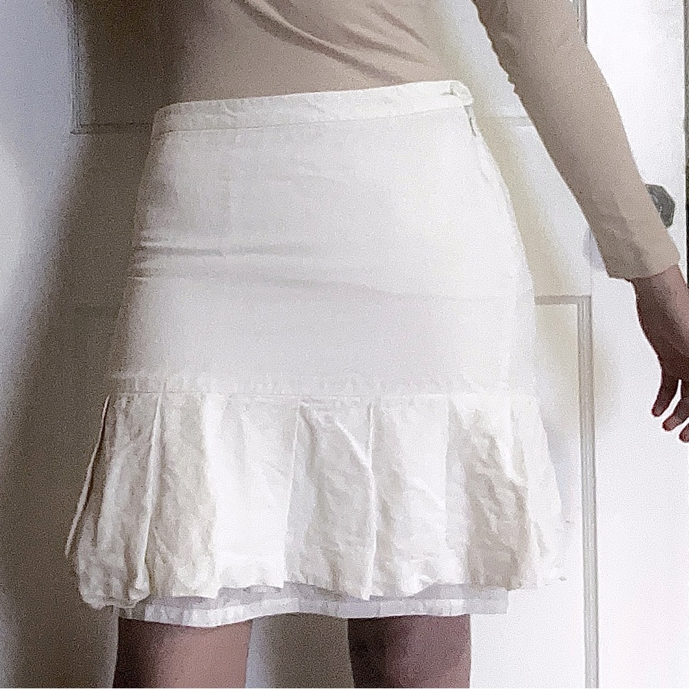LOFT Linen White Ruffled Mini Skirt